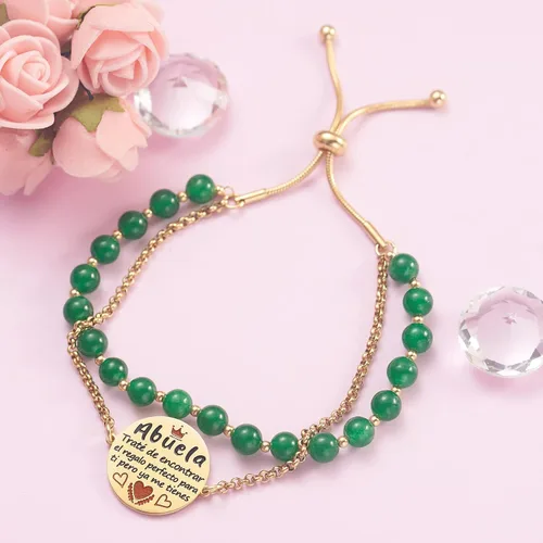 Vista 5 de LParkin Doble Cuenta Pulsera Abuela Acero Inoxidable, Regalo Original para Abuela, Obsequios Abuela Personalizados Cumpleaños