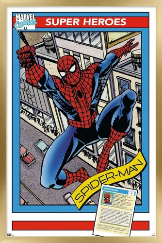 Vista 18 de Trends International Marvel Trading Cards - Póster de pared de Spider-Man, 14.725 x 22.375 pulgadas, versión enmarcada de madera de granero