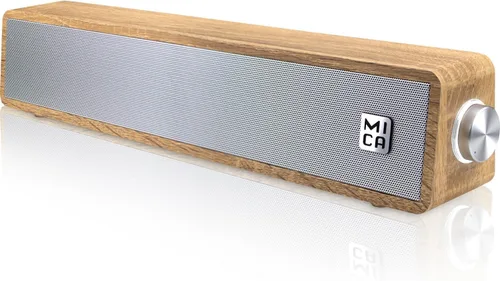 Vista 8 de MICA - Altavoces Bluetooth para computadora, altavoces de PC de madera retro en ángulo, conexión auxiliar de 0.138 in, barra de sonido de Gris