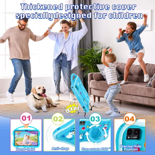 Vista 5 de MengDash Tableta para niños, tableta de 10.1 pulgadas para niños, tableta de aprendizaje educativo Android 14, 12 (4+8) GB de RAM+64GB de Azul