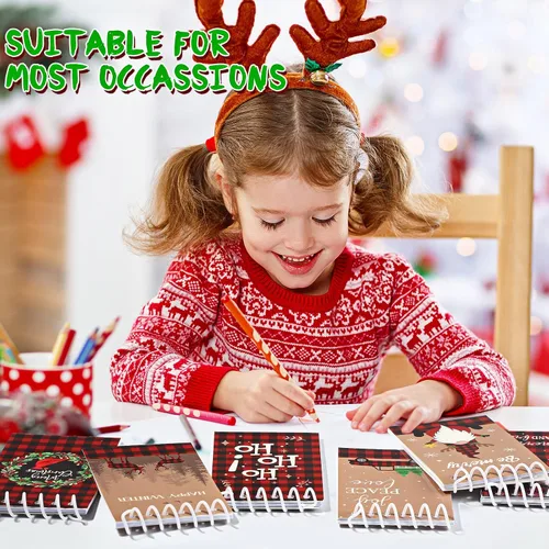 Vista 4 de Funrous 24 Piezas Mini Blocs de Notas en Espiral de Navidad, Tema Navideño de Cuadros Búfalo, Mini Bloc de Notas Pequeño con Patrón de Muñeco