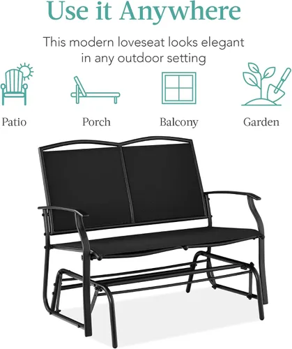 Vista 7 de Best Choice Products Columpio Deslizante de Patio Exterior para 2 Personas, Banco Loveseat Mecedor de Acero para Terraza, Porche con Tela Textilene