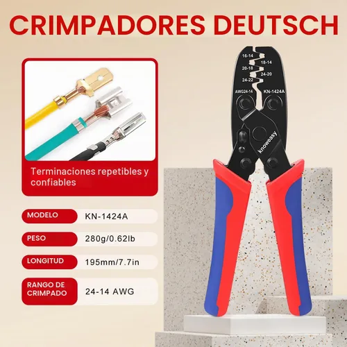 Vista 3 de Kit de herramienta de crimpado Knoweasy para conectores Deutsch DT: Crimpador de barril cerrado y barril abierto, herramienta de extracción