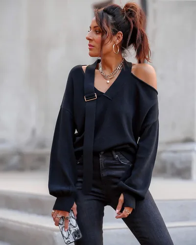 Vista 3 de The Drop Suéter holgado lucyswhims con cuello en V para mujer