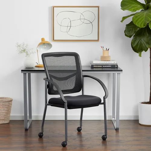Vista 2 de Office Star ProGrid Silla apilable de lujo para visitantes con respaldo transpirable y asiento de soporte lumbar acolchado, con ruedas rodantes