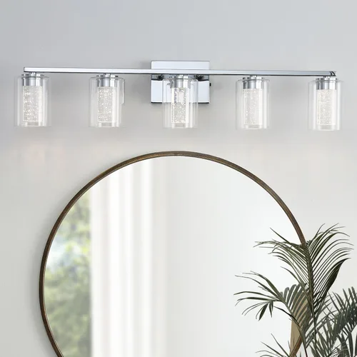 Vista 8 de EMONG Lámpara de baño de 3 luces negras y doradas, luces LED regulables de 5 CCT con vidrio transparente, 2700 K-6500 K, luz de tocador de baño