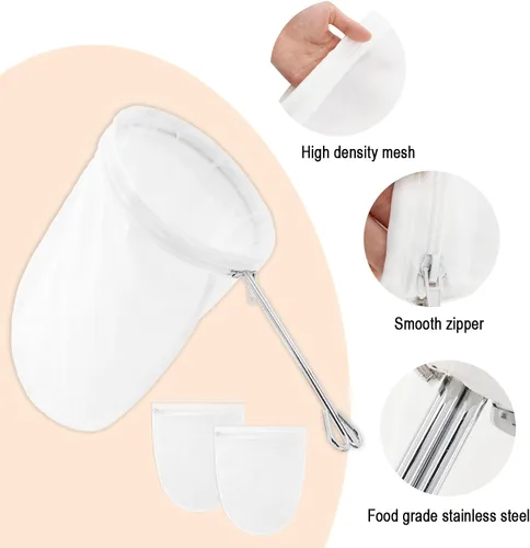 Vista 3 de Bolsas de malla ultra fina, colador de malla fina reutilizable con asa, colador de yogur, paños de queso, adecuado para filtrar té, yogur, jugo