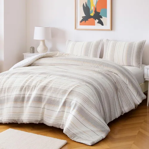 Vista 7 de Amazon Basics - Juego de edredón de 2 piezas, edredón de microfibra jacquard y funda de almohada, ropa de cama para todas las estaciones, Beige a
