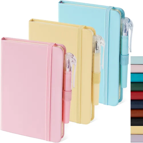 Vista 27 de Paquete de 3 cuadernos rayados con bolígrafo, cuadernos A5 (5.7 x 8.4 pulgadas) de tapa dura de cuero para mujeres y hombres, trabajo, 160 páginas
