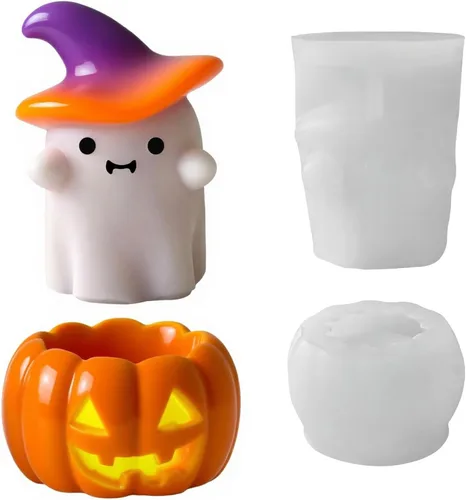 Vista 8 de Molde de vela de calabaza, molde de silicona de calabaza de terror 3D, molde de silicona reutilizable para velas de bricolaje, jabón hecho a mano
