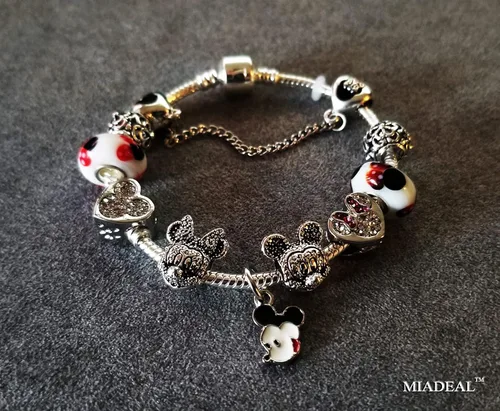 Vista 2 de MIADEAL Pulsera con dijes de plata con tema de ratón