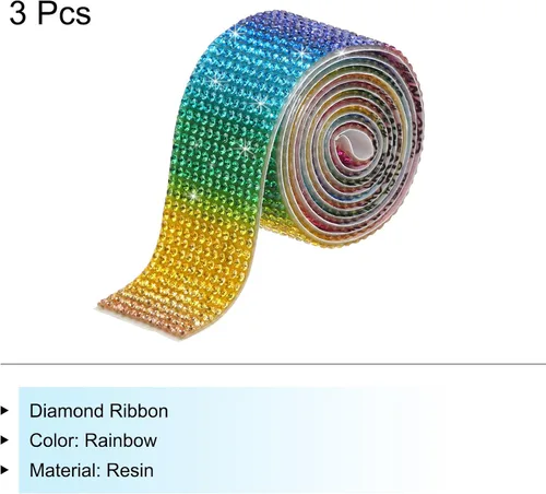 Vista 3 de MECCANIXITY 3 rollos de cinta de diamantes de imitación autoadhesiva de 1 pulgada y 3 yardas para proyectos de artes y manualidades, pasteles