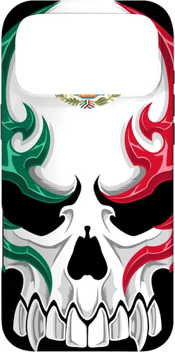 Vista 22 de Funda para iPhone 17 con diseño de bandera de México, diseño tribal de calavera mexicana