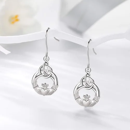 Vista 3 de INFUSEU - Juego de joyas celtas irlandesas para mujer, pendientes colgantes y collar con cadena de 18.0in