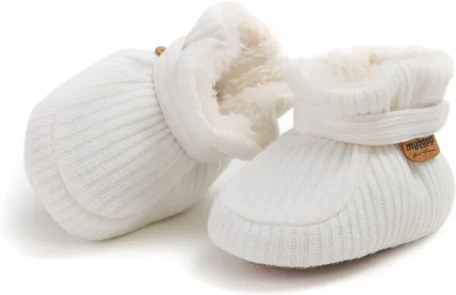 Vista 44 de Botines de forro polar para bebés, niños y niñas, pantuflas antideslizantes con agarre suave, zapatos de calcetín para recién nacidos, cuna