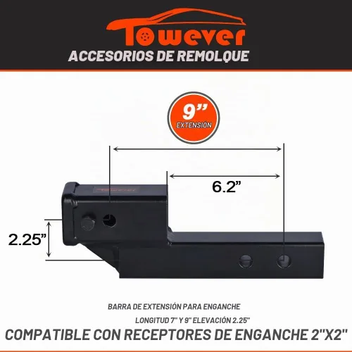 Vista 2 de 84121 - Adaptador de receptor de enganche con caída/elevación de 2", extensor de enganche de 9", elevador de enganche de tubo sólido