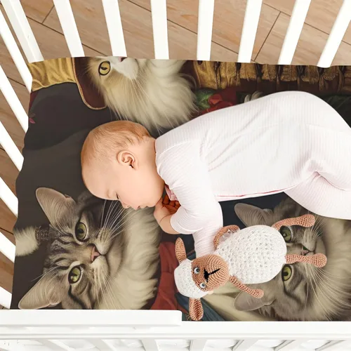 Vista 8 de Fitted Crib Sheets Christmas Royal Cats Mini Crib Sheets for Boy & Girl Toddler Mattress Sheets Playard Sheet 21216531