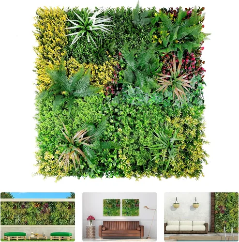 Vista 10 de Paneles de pared de plantas artificiales, paneles de boj verde de 40 x 40 pulgadas con protección UV, valla de privacidad de hiedra de hierba