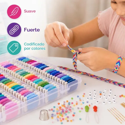 Vista 7 de Athena's - Juego de 200 pulseras de la amistad, kit de fabricación de pulseras con caja organizadora, incluye 100 piezas de hilo de hilo de hilo