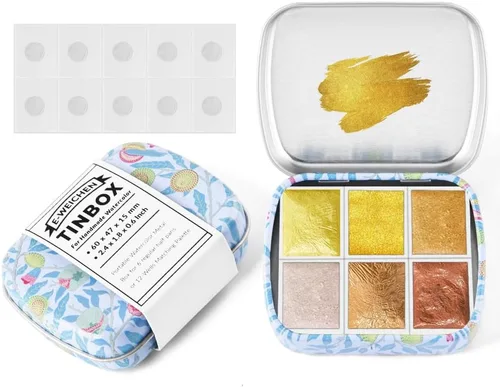 Vista 13 de Caja de estuche de acuarela portátil de mini lata de 12 pozos vacía con bandeja de mezcla de pintura es un pequeño kit de almacenamiento para viajes