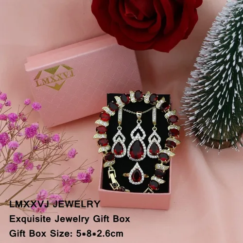 Vista 5 de LMXXVJ Juego de joyas para mujer, collar chapado en platino, anillo abierto, aretes, brazalete, para cumpleaños, aniversario, Día de la Madre