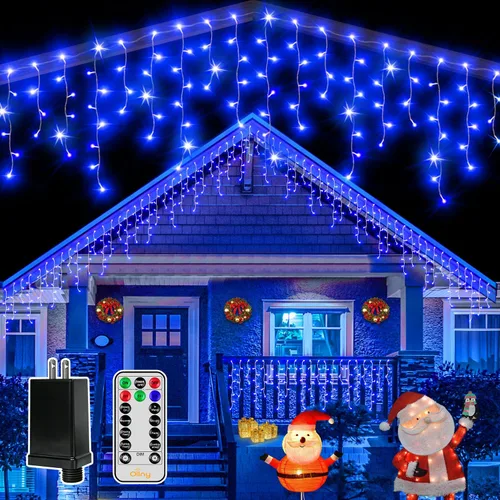 Vista 14 de Ollny Luces de carámbano de 504 LED/41 pies, blancas cálidas y frías, con control remoto, 8 modos, temporizadores, impermeables, colgantes