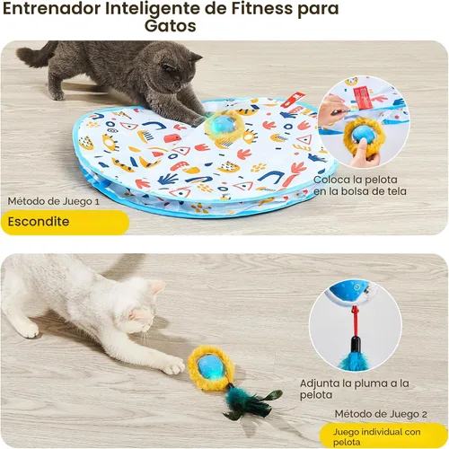 Vista 2 de Potaroma - Juguetes interactivos para gatos, pelota de movimiento rápido en alfombra de juego, pelota automática con movimiento activada por