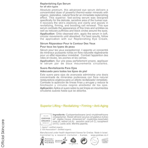 Vista 5 de Gratiae Suero de ojos orgánico reabastecedor - Cuidado cosmético de los ojos con vitamina E, 1.02 fl oz