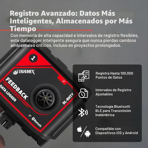 Vista 3 de Tramex Feedback Datalogger Starter Kit FBSK5.1 Feedback Datalogger DL-RHTX y Sonda RH con estuche Medida y registro de condiciones ambientales e