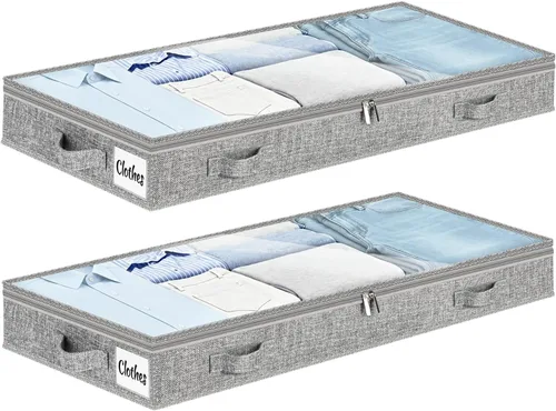 Vista 10 de Contenedores de almacenamiento debajo de la cama, paquete de 2 unidades, 4 pulgadas delgado de perfil bajo debajo de la cama, organizador