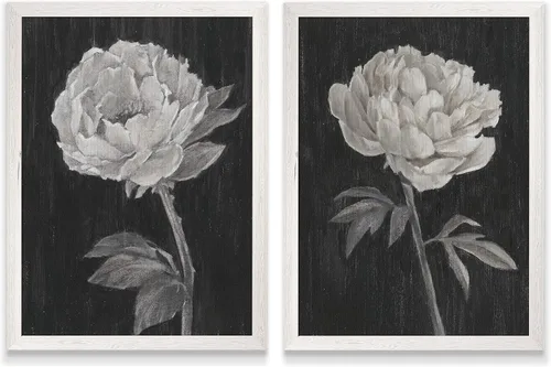 Vista 26 de Renditions Gallery- Lienzo enmarcado con flores blancas y negras Flores blancas y negras 1 juego/marco negro