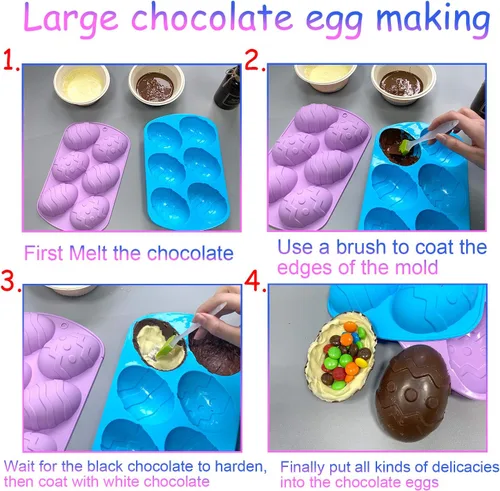 Vista 6 de Moldes de chocolate para huevos de Pascua, silicona, grandes y pequeños, 5 patrones, huevos de chocolate y pasteles de bricolaje