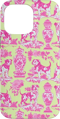 Vista 21 de Chinoiserie Dog Yellow Pink Toile Preppy Grandmillennial Case for iPhone 16