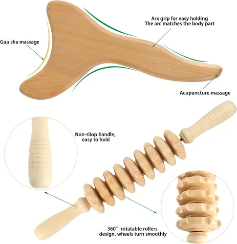 Vista 5 de 2 herramientas de madera Gua Sha, herramienta de drenaje linfático, herramientas de masaje de terapia de madera, herramientas manuales Gua Sha