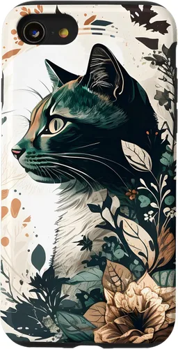 Vista 13 de Funda para iPhone 15 con diseño de gato con diseño de acuarela para jardín botánico