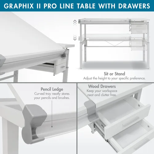 Vista 4 de Studio Designs Graphix II Pro Line - Mesa de dibujo ajustable en altura ajustable, con parte superior inclinable de 39.5 x 30 pulgadas, color blanco