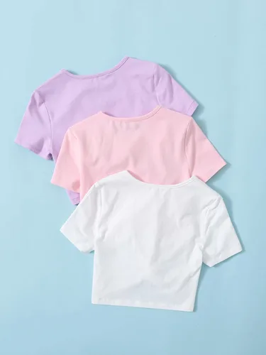 Vista 2 de SHENHE Camiseta corta de manga corta con cuello redondo y 3 piezas para niña