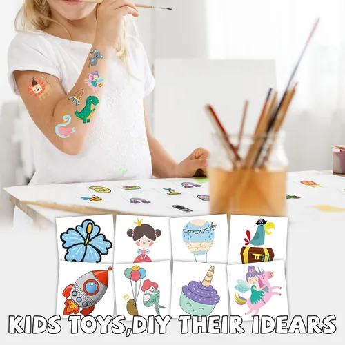 Vista 6 de EMOME 204 hojas de tatuajes temporales para niños, tatuajes envueltos individualmente para niños y niñas, suministros de regalos de fiesta