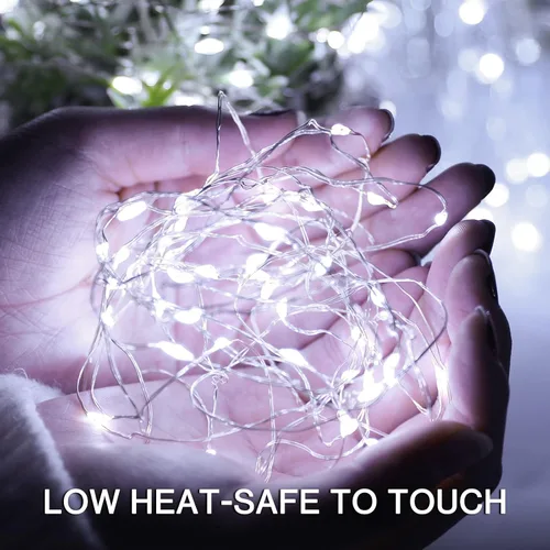 Vista 5 de Olafus Paquete de 16 luces de hadas funcionan con pilas, IP68 impermeable, mini tira de luciérnaga, cable de cobre de 7 pies, luz estrellada micro