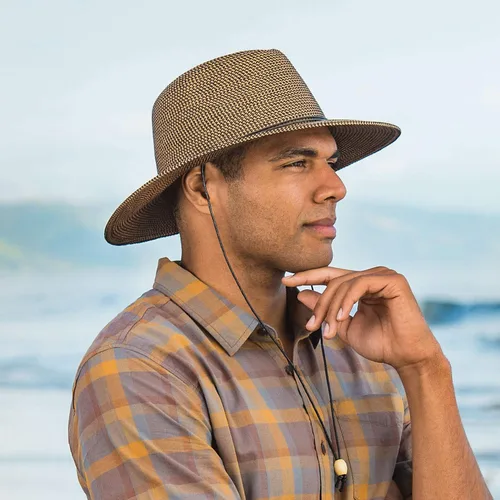 Vista 5 de Wallaroo Hat Company Logan Fedora para hombre - Protección solar UPF 50+, ala ancha, plegable, correa de barbilla y tamaño ajustable