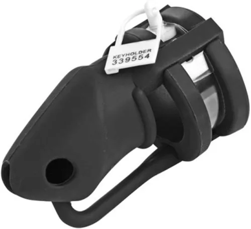 Vista 2 de Jaula para adultos BDSM ajustable de silicona negra para hombres, dispositivos de castidad masculina, jaula bloqueada, juguete sexual para hombres