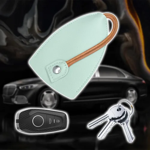 Vista 5 de 2 fundas creativas extraíbles para llaves, de cuero de gran capacidad, lindo protector para llavero con gancho de soporte (verde menta)