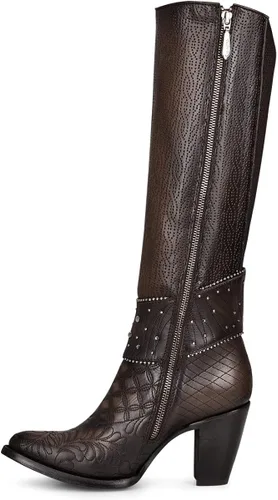 Vista 4 de Cuadra Botas altas para mujer en cuero bovino marrón