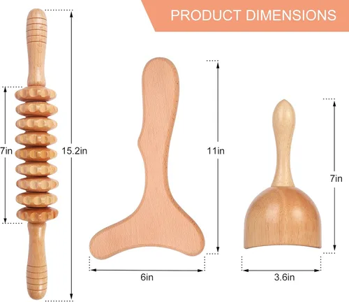 Vista 6 de Komogir Herramientas de masaje de terapia de madera 3 en 1, masajeador de drenaje linfático, masajeador de madera para maderoterapia, anticelulitis