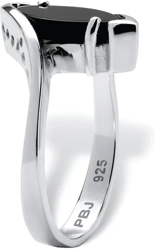 Vista 2 de Anillo de ónix negro natural en forma de marquesa de plata de ley