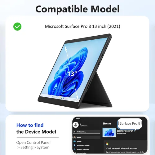 Vista 2 de ZenRich Funda Surface Pro 8 13 pulgadas 2021, zenrich Funda Resistente para Surface Pro 8 con Soporte de Pata Giratoria de 360 Grados y Correa