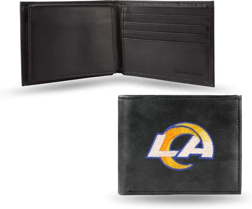 Vista 26 de Rico Industries Billetera de cuero bordada para hombre de la NFL Negro