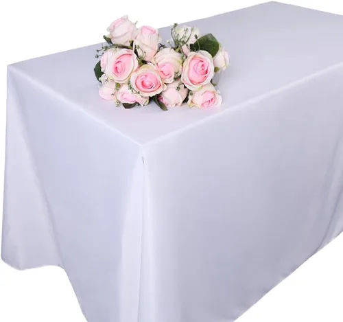 Vista 3 de GFCC Mantel cuadrado de poliéster blanco de 120 x 120 pulgadas. Decoración de mesa para fiestas