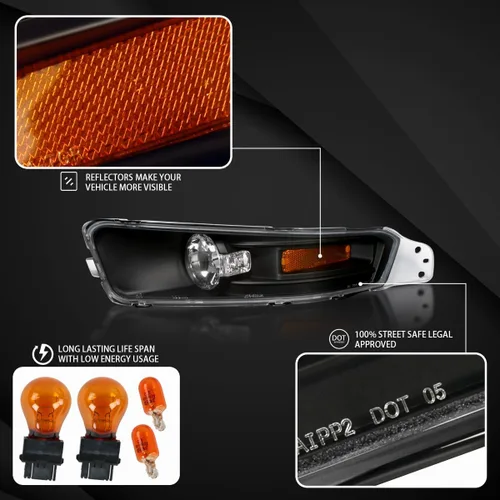 Vista 3 de Autozensation Compatible con Ford Mustang Gt V6 L+R 2005-2009, carcasa negra, luces de parachoques de lente transparente