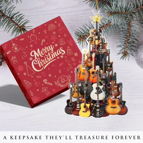 Vista 3 de Adorno de guitarra plana 2D para árbol de Navidad, árbol de guitarra, adornos de música, para guitarristas, regalos para amantes de la música
